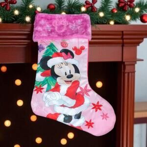 Minnie Mouse Christmas Stocking Disney Santa Dress Holiday Tree Decor Pink White